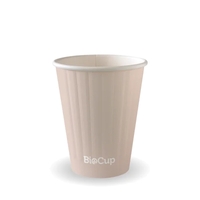 BioPak 255ml / 8oz (80mm) Aqueous Leaf Double Wall BioCup - stone