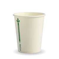 BioPak 280ml / 8oz (80mm) White Green Line Single Wall Biocup X1000