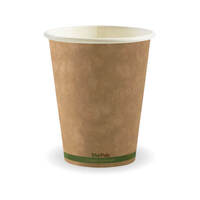 BioPak 390ml / 12oz (90mm) Kraft Green Stripe Single Wall Biocup X1000