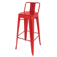 Bolero High Metal Bar Stools with Back Rests Red (Pack of 4)