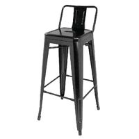 Bolero High Metal Bar Stools with Back Rests Black (Pack of 4)